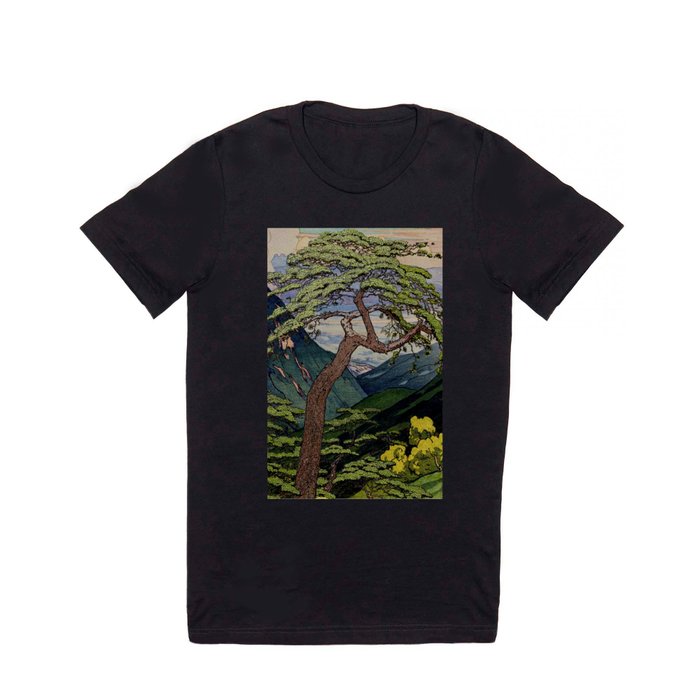 The Downwards Climbing - Summer Tree & Mountain Ukiyoe Nature Landscape in Green T Shirt