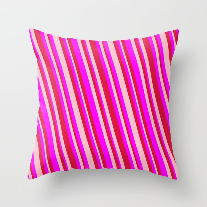 Fuchsia, Crimson, and Pink Colored Striped/Lined Pattern Throw Pillow
