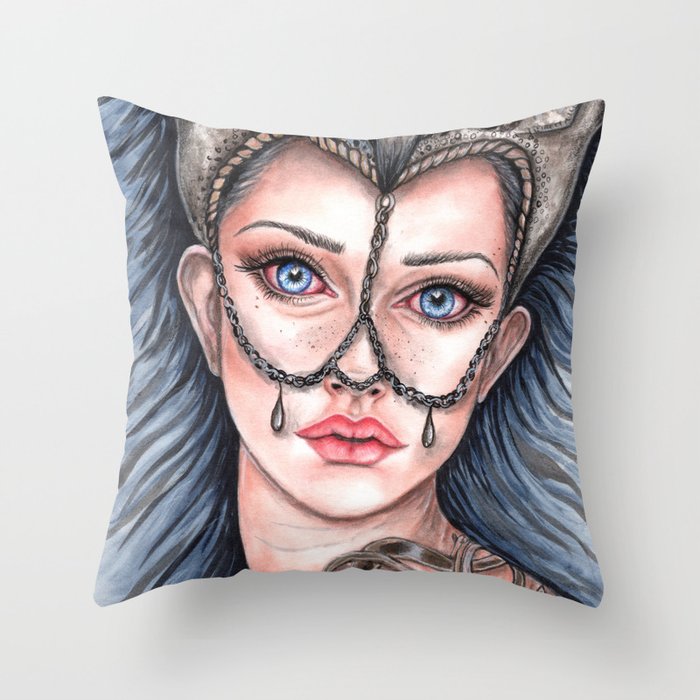 Viking Warrior Princess Fantasy Art Skull Crown Laurie Leigh Throw Pillow