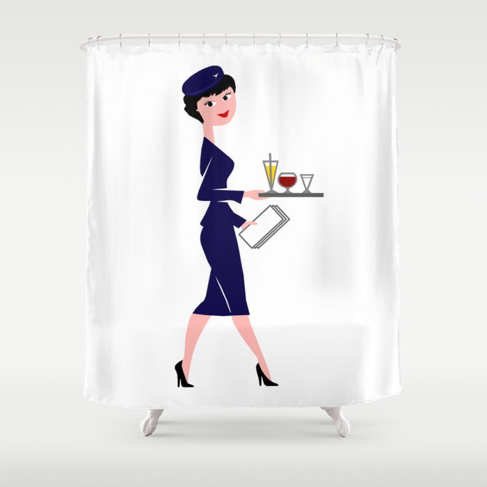 Vintage Flight Attendant Shower Curtain By Pilottimoart Society6