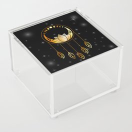 Mystic lotus dream catcher with moons and stars gold Acrylic Box