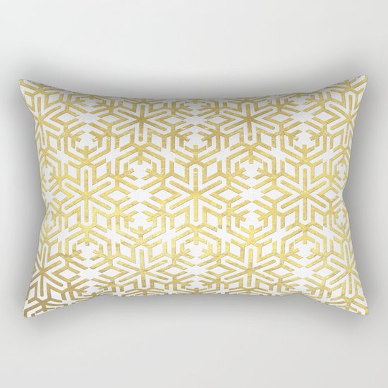 White and Gold Snowflake Pattern Rectangular Pillow