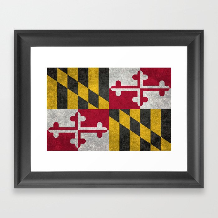 Flag of Maryland, in grungy vintage Framed Art Print