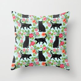 Black cat hawaiian cat breeds cat lover pattern art print cat lady must have Throw Pillow