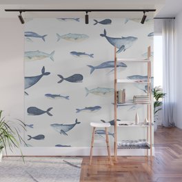 Watercolor whales Wall Mural