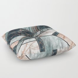 Art Deco Teal + Rose Gold Abstract Marble Geometry Floor Pillow