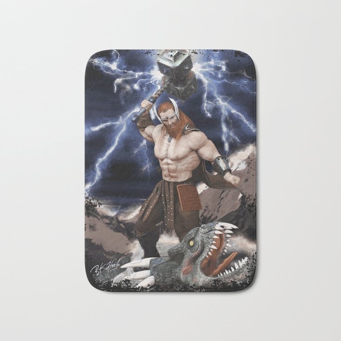 Thor Fantasy Art Print Bath Mat By Anarkdesigns