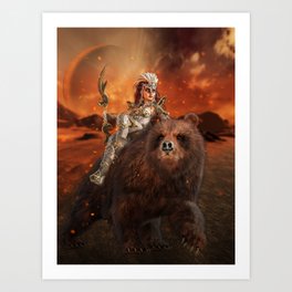 Woman Worrrior with Bear Art Print