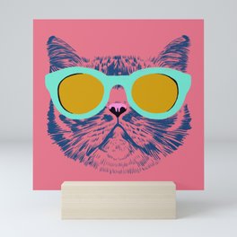 Cat with Sunglasses Mint Mini Art Print