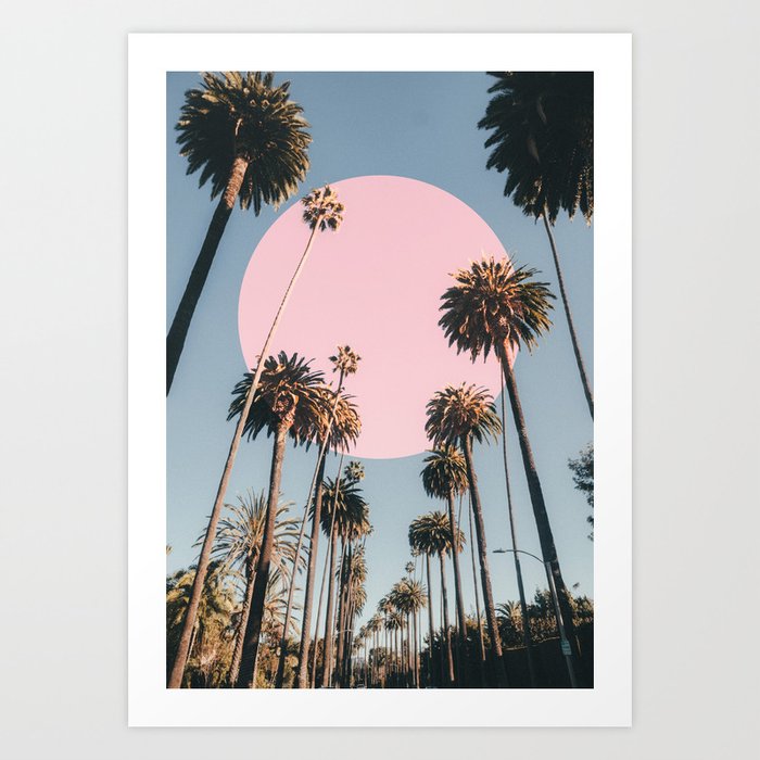 05_Palm trees pink sun Art Print