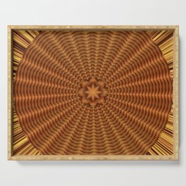 sand-colored wicker mandala with sunbeams and in the middle a large bronze star convex abstraction Serving Tray