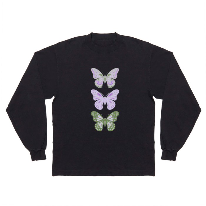 Three Butterflies - Purple & Green Long Sleeve T Shirt