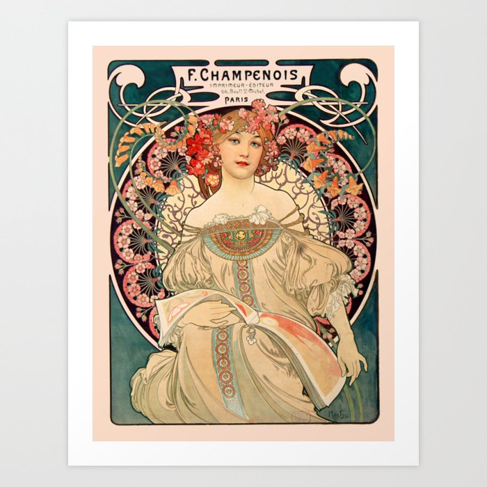Mucha Daydream Art Nouveau Edwardian Woman Floral Portrait Art Print