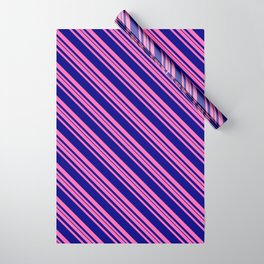 [ Thumbnail: Hot Pink and Blue Colored Striped Pattern Wrapping Paper ]