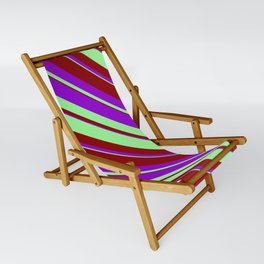 [ Thumbnail: Green, Dark Red & Dark Violet Colored Lined/Striped Pattern Sling Chair ]