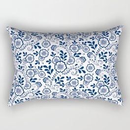 Blue Eastern Floral Pattern Rectangular Pillow