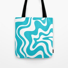Retro Liquid Swirl Abstract Pattern Turquoise and White Tote Bag