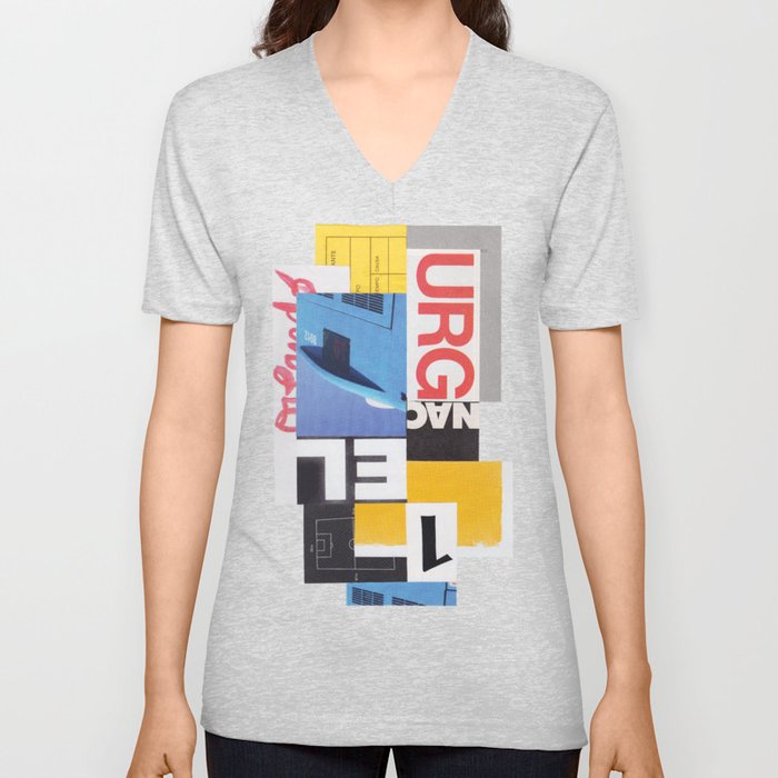 Typography & Shapes / Paper Collage V Neck T Shirt