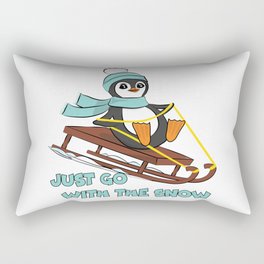 Go With The Snow Sledding Penguin Cute Animals Winter Rectangular Pillow