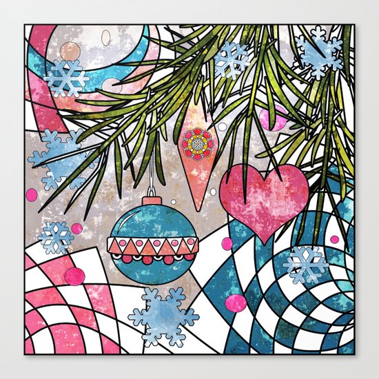 Vintage Christmas illustration . 1 . New year Canvas Print