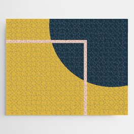 Fusion 5: Minimalist Geometric Abstract in Mustard Yellow, Navy Blue, and Blush Pink Jigsaw Puzzle