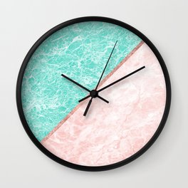Turquoise teal pink rose gold geometrical marble Wall Clock