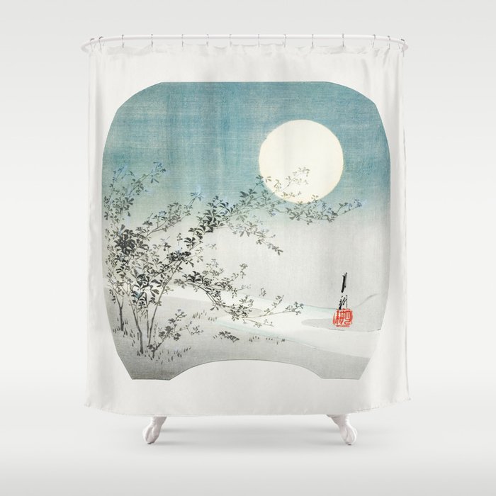 Full Moon and Autumn Flowers By the Stream Shower Curtain