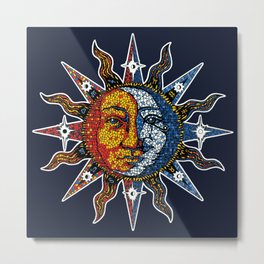 Celestial Mosaic Sun and Moon Metal Print
