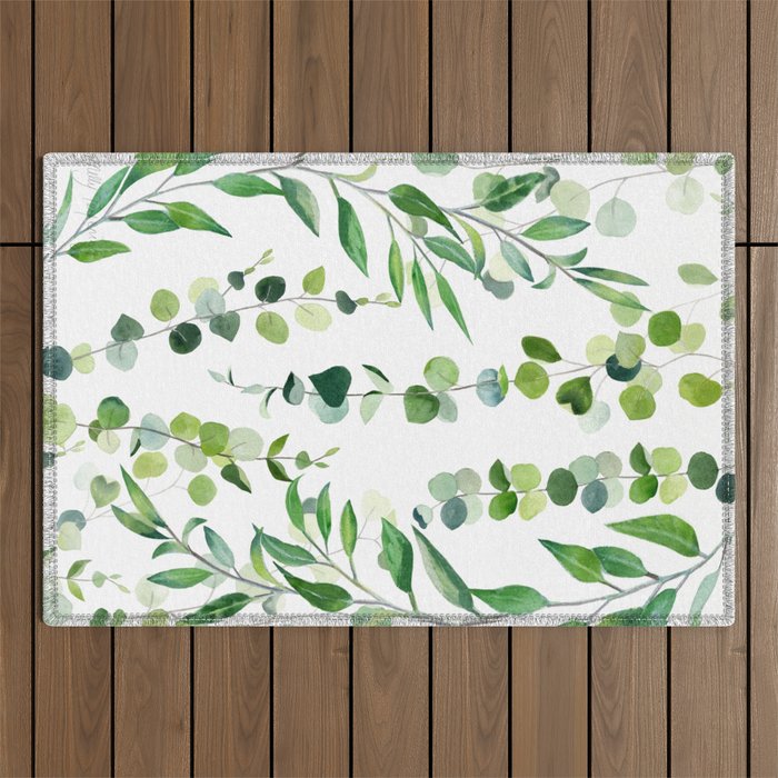 Nature Green Eucalyptus Leaves  Outdoor Rug