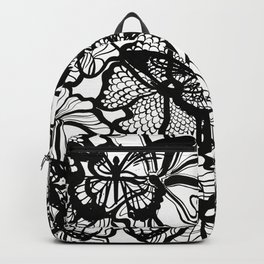 Beautiful Black And White Flowers And Butterflies Pattern Design Backpack | Pattern, Decoration, Blackwhite, Blackaesthetic, Abstract, Decor, Blackpattern, Monochromefloral, Floral, Blackbutterfly 
