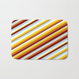 [ Thumbnail: Vibrant Powder Blue, White, Yellow, Chocolate, and Maroon Colored Lines Pattern Bath Mat ]