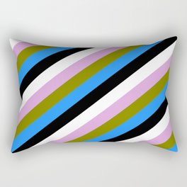 [ Thumbnail: Eye-catching Plum, Green, Blue, Black, and White Colored Stripes Pattern Rectangular Pillow ]