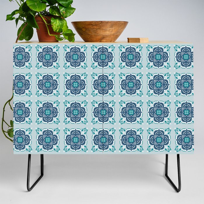 Mandala Tile Pattern - Blue and Mint Credenza