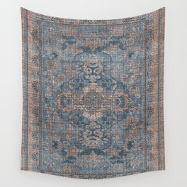 Antique Oriental Persian Blue Rust Wall Tapestry