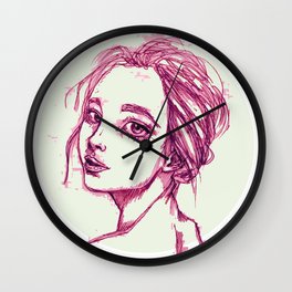 Pink Girl in a Green Circle Wall Clock
