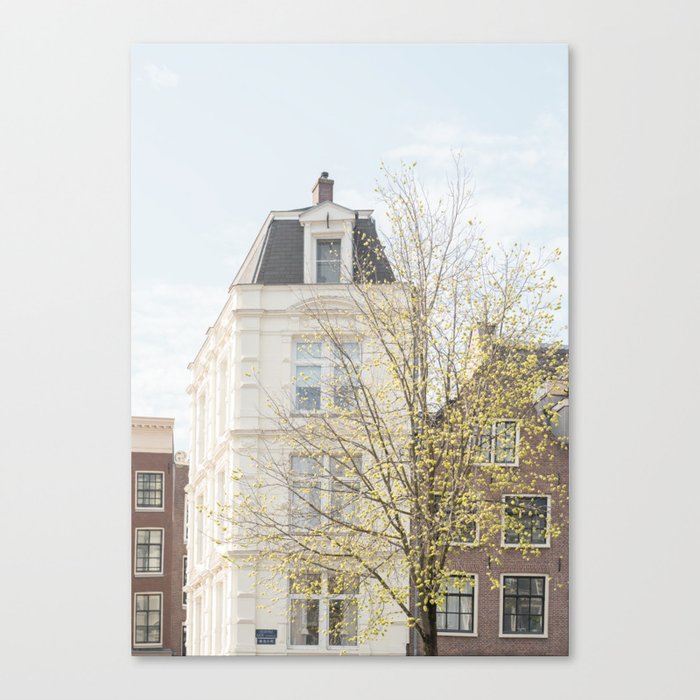 Spring in Amsterdam | City Canal Houses in Soft Colors Art Print | Streets of Holland Travel Photography Canvas Print