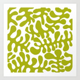 Lime Matisse cut outs seaweed pattern on white background Art Print