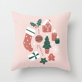 Christmas Cheer - Vintage Pink Throw Pillow