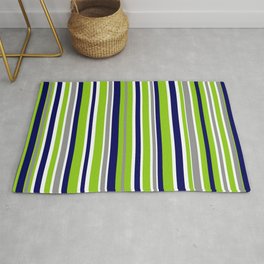 Lime Green Bright Navy Blue Gray and White Vertical Stripes Pattern Area & Throw Rug