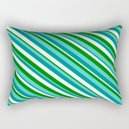 [ Thumbnail: Turquoise, Dark Cyan, Mint Cream, and Green Colored Lined Pattern Rectangular Pillow ]