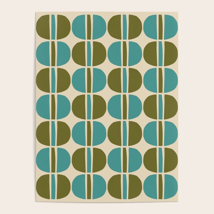 Mid Century Modern Geometric Pattern 141 Beige Green and Turquoise Poster by Tony Magner Design