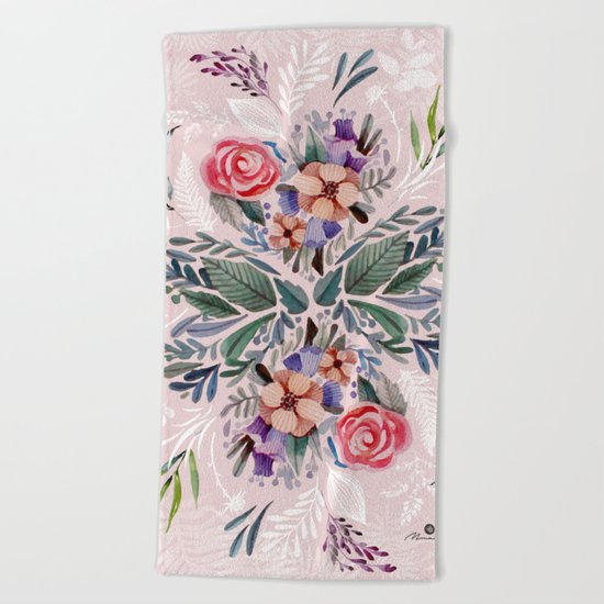 Flower love Beach Towel