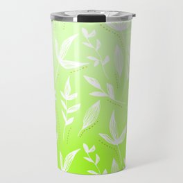 White Leaves on a Green Background Pattern Travel Mug