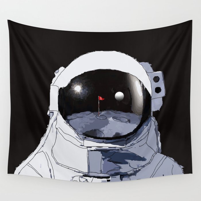 Astronaut Golf Course on the Moon Wall Tapestry by Sketch and Paws