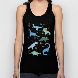 Dinosaurs in Space in Blue Unisex Tanktop | Space, Dinosaur, Planet, Dinosaurlover, Outer Space, Curated, Lathe And Quill, Dino, Triceratops, Trex 