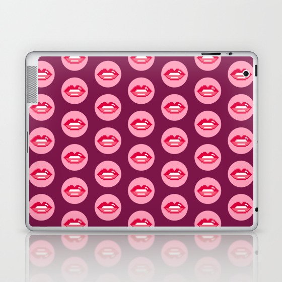 Valentine's retro pixel lips circles burgundy Laptop & iPad Skin