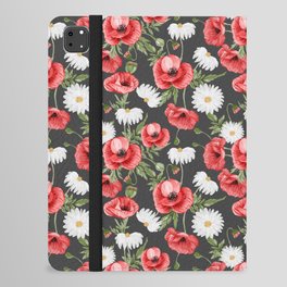 Daisy and Poppy Seamless Pattern on Dark Grey Background iPad Folio Case