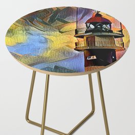 A lighthouse in view of a cloudy sky - Modern artistic colorfulillustration design Side Table