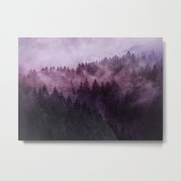 Excuse me, I’m lost // Laid Back Edit Metal Print | Foggy Forest, Woods, Mood, Trees, Adventure, Travel, Mountain, Hiking, Nature, Purple 