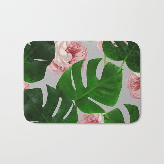 Monstera & Rose Pattern #society6 #decor #buyart Bath Mat